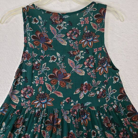 American Eagle Midi Dress Women XS Green Floral  Smocked Sleeveless Summer Flare - Picture 4 of 12